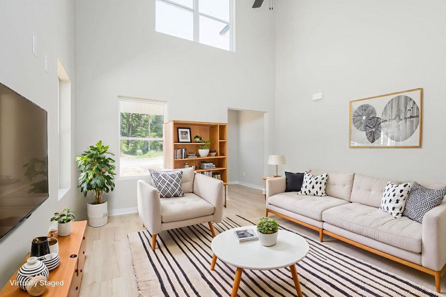 Virtually Staged Two-Story Family Room
