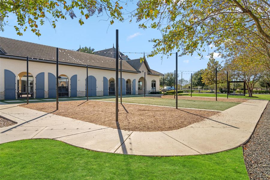 Community green space with paths and lighting—perfect for social gatherings or relaxing outdoors.