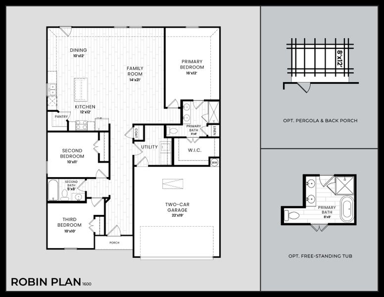 2D floor plan layout for the Robin by Dunhill Homes in Pebblebrook, Sherman, TX (Image 1). 2D floor plan layout for the Robin by Dunhill Homes in Pebblebrook, Sherman, TX (Image 1).