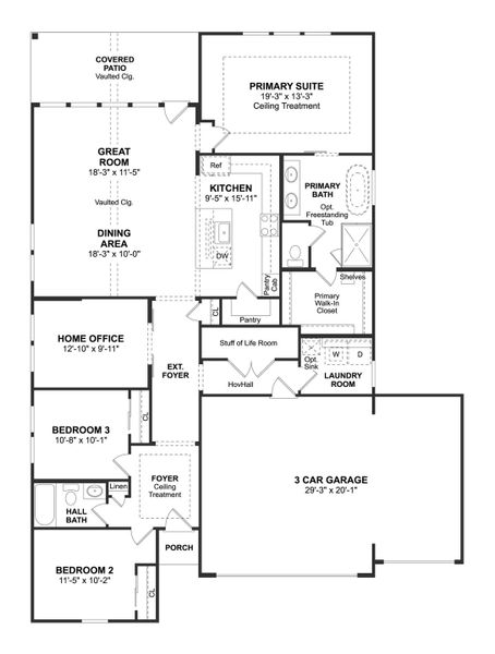 2D floor plan layout for the Boise by K. Hovnanian® Homes in Cane Crossing Estates, Sealy, TX (Image 3). 2D floor plan layout for the Boise by K. Hovnanian® Homes in Cane Crossing Estates, Sealy, TX (Image 3).
