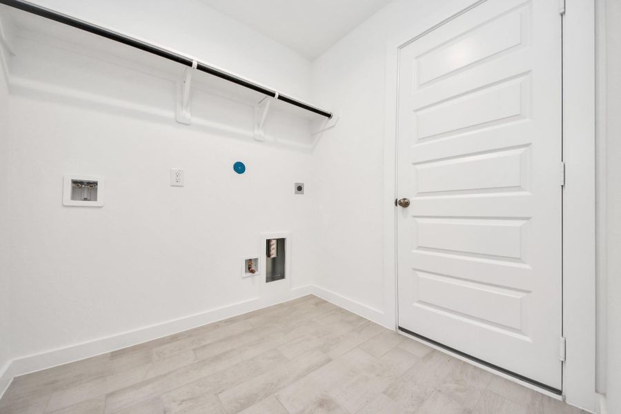 A perfect blend of functionality and comfort. Capture the essence of easy living with a first-floor laundry room, thoughtfully equipped with shelving for effortless organization. Both electric and gas connections available.