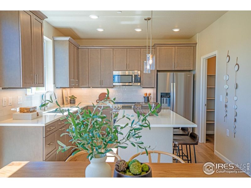 Open Concept living. Dining to kitchen with Mountain views.