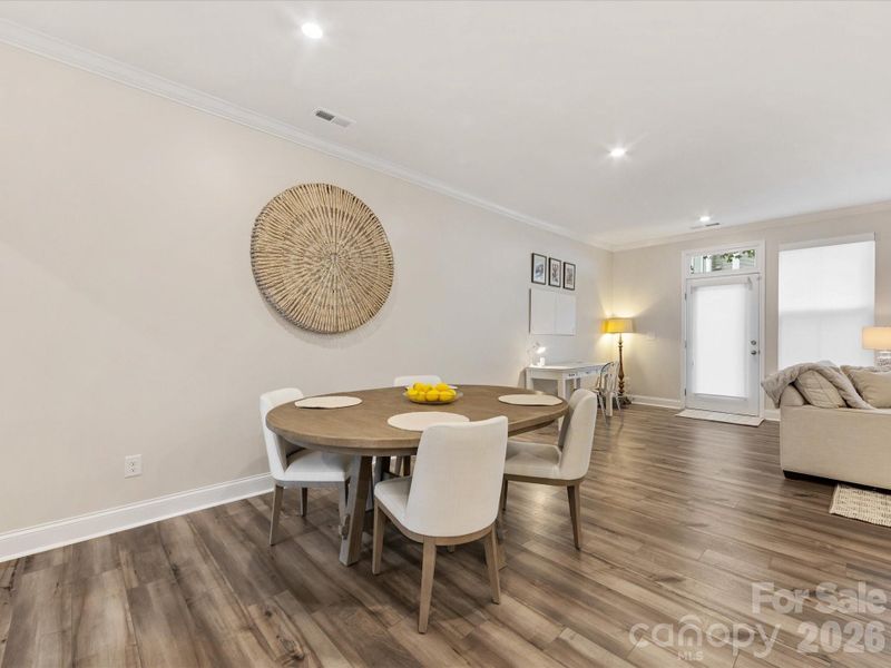 Recessed lighting is found throughout the home.