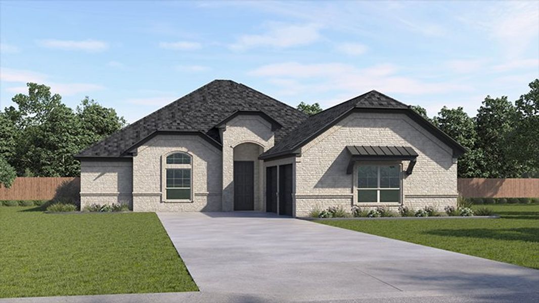 Representative exterior photo of a completed home built from the Bandera by D.R. Horton in Peachtree Meadows, Rockwall, TX (Image 2). Representative exterior photo of a completed home built from the Bandera by D.R. Horton in Peachtree Meadows, Rockwall, TX (Image 2).