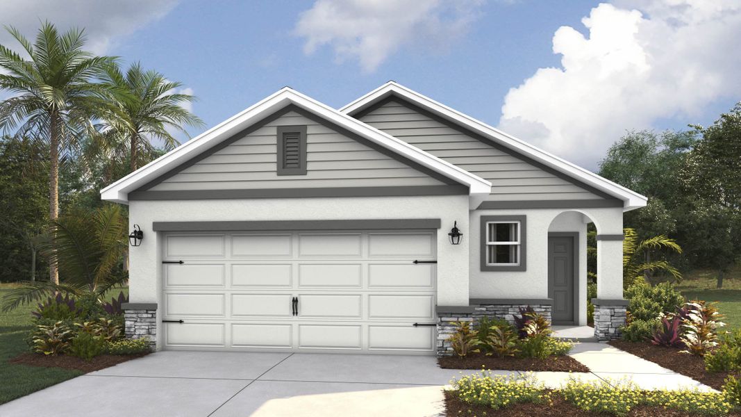 Front exterior of a new home in Oakfield Trails, Parrish, FL, highlighting curb appeal (Image 1). Front exterior of a new home in Oakfield Trails, Parrish, FL, highlighting curb appeal (Image 1).