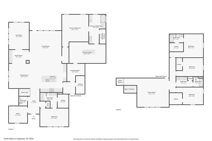 2D floor plan layout of this home in Riverside Estates, Mont Belvieu, TX (Image 6).
