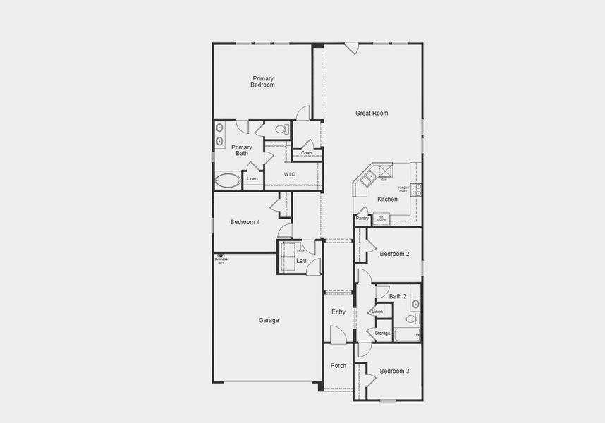2D floor plan layout for the Plan 2004 by KB Home in Eagle Creek, Denton, TX (Image 3).