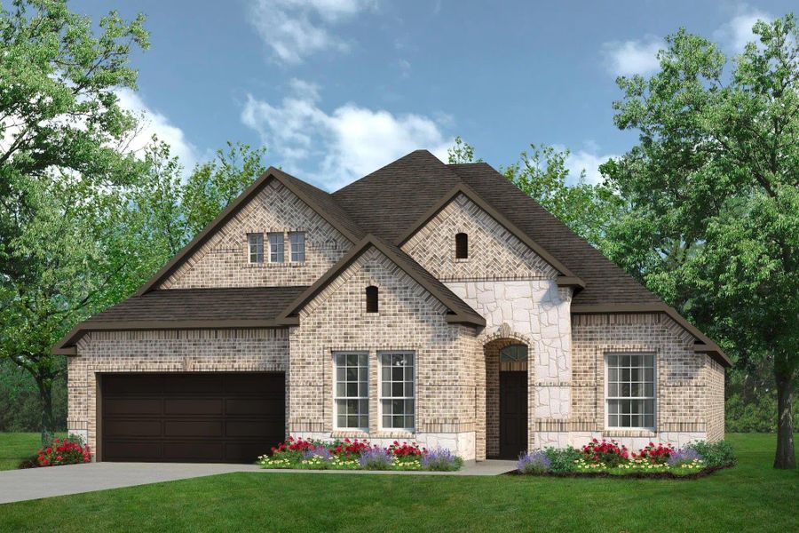 Elevation B with Stone | Concept 2434 at Coyote Crossing in Godley, TX by Landsea Homes