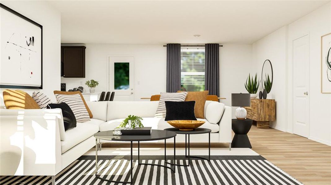 Living room with light wood-type flooring