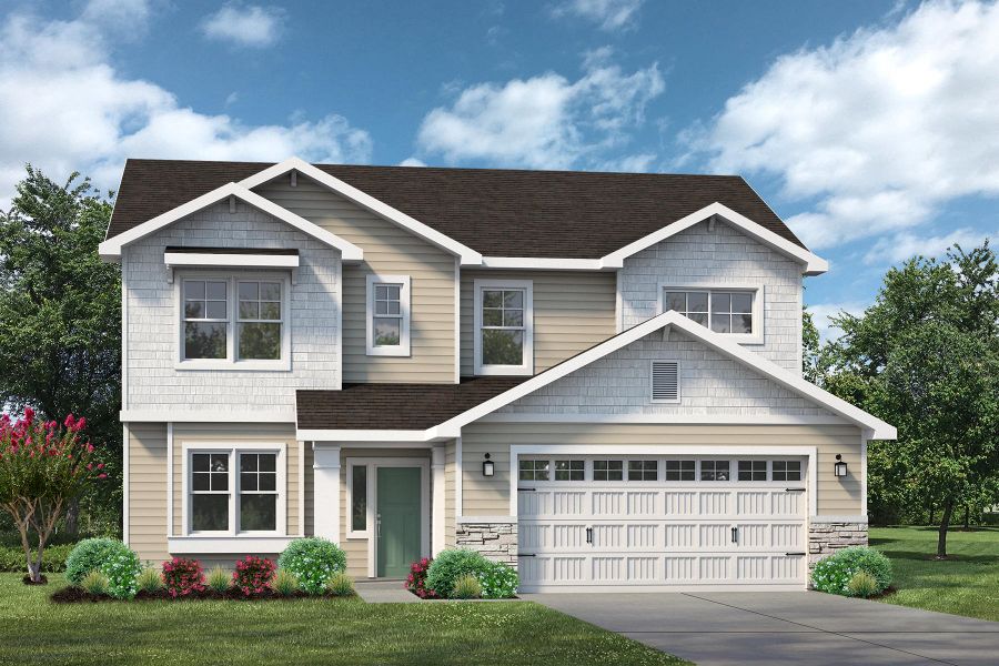 Front exterior of a new home in Holly Ridge, Greenville, SC, highlighting curb appeal (Image 1).