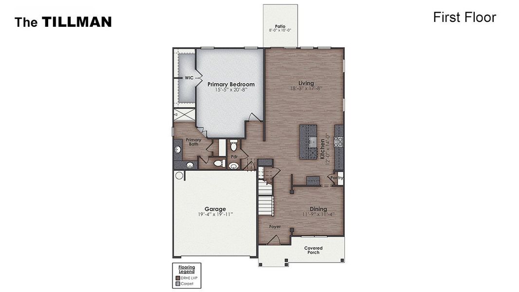 2D floor plan layout for the TILLMAN by D.R. Horton in The Grove at Blake Farm, Wilmington, NC (Image 3).