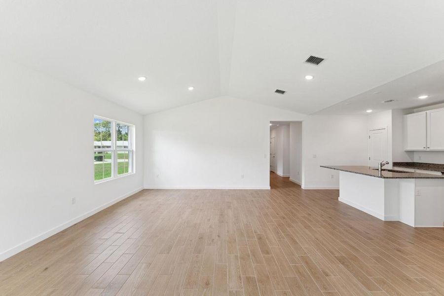 Kitchen, Great Room & Dining Area