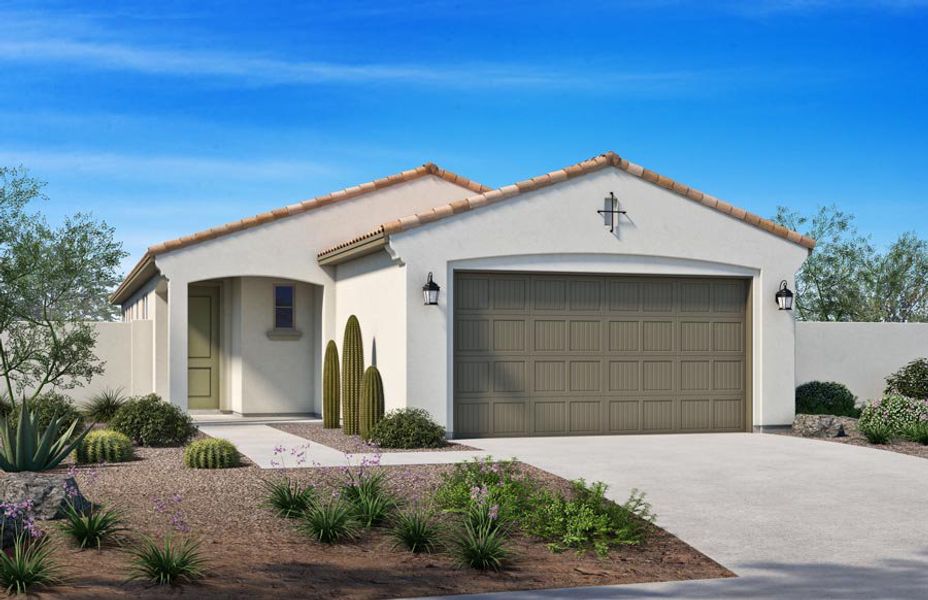 Representative exterior photo of a completed home built from the 1405 by Homes by Towne in Beacon Hill at Marley Park, Surprise, AZ (Image 1). Representative exterior photo of a completed home built from the 1405 by Homes by Towne in Beacon Hill at Marley Park, Surprise, AZ (Image 1).