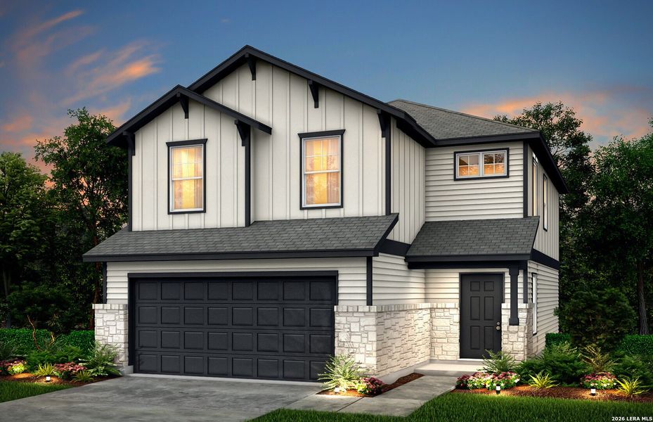 Front exterior of a new home in Cinco Lakes, San Antonio, TX, highlighting curb appeal (Image 1). Front exterior of a new home in Cinco Lakes, San Antonio, TX, highlighting curb appeal (Image 1).