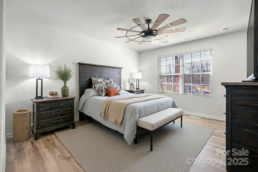 Primary bedroom staged