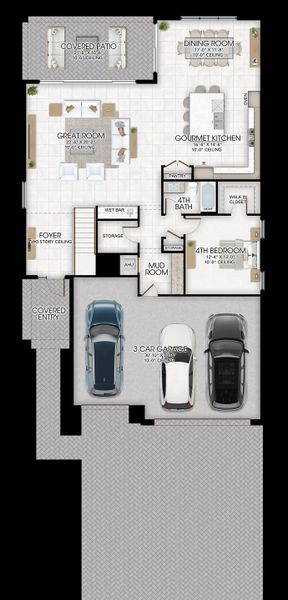 2D floor plan layout for the Lynx by GL Homes in Apex at Avenir, Palm Beach Gardens, FL (Image 3).