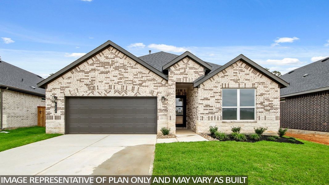 Front exterior of a new home in Mill Creek Estates, Magnolia, TX, highlighting curb appeal (Image 2). Front exterior of a new home in Mill Creek Estates, Magnolia, TX, highlighting curb appeal (Image 2).
