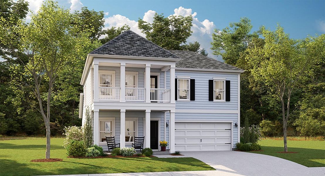Front exterior of a new home in Heron's Walk at Summers Corner: Carolina Collection, Summerville, SC, highlighting curb appeal (Image 2). Front exterior of a new home in Heron's Walk at Summers Corner: Carolina Collection, Summerville, SC, highlighting curb appeal (Image 2).