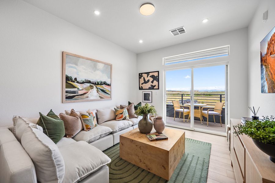 Furnished interior view inside a new home in Lyric at RidgeGate Condos, Lone Tree (Image 13).