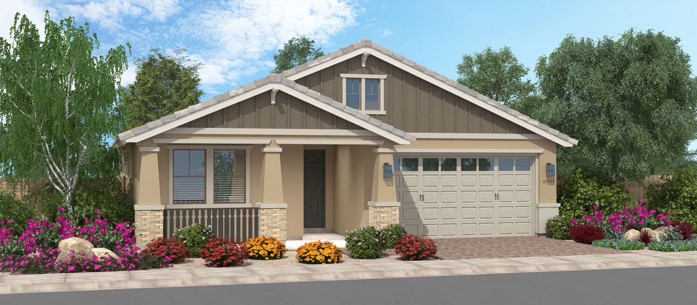 Front exterior of a home in the Silverado at Enclave community, located in Litchfield Park, AZ (Image 3).