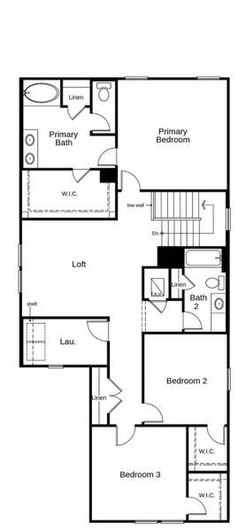 This floor plan features 3 bedrooms, 2 full baths, 1 half bath and over 2,400 square feet of living space.