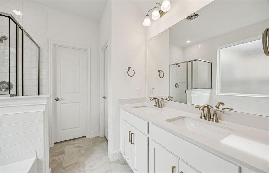 Luxurious owner's bath complete with double sinks and a generous shower *Real home pictured Luxurious owner's bath complete with double sinks and a generous shower *Real home pictured