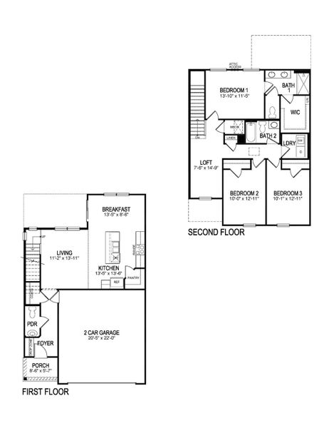 2D floor plan layout for the Craig by D.R. Horton in The Hideaway at Fox Meadows, Bluff City, TN (Image 3).