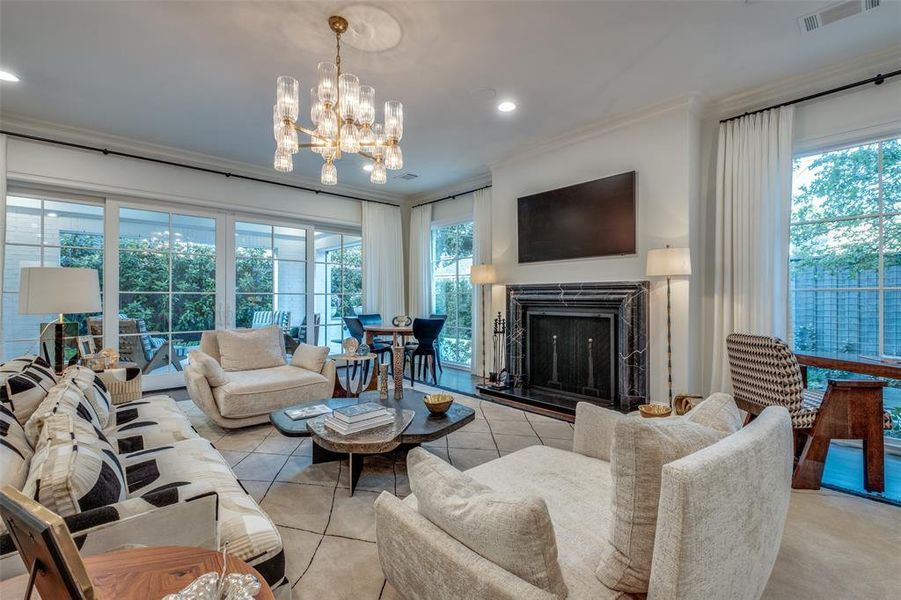 Wonderful floor to ceiling windows allow views of the outdoor elements