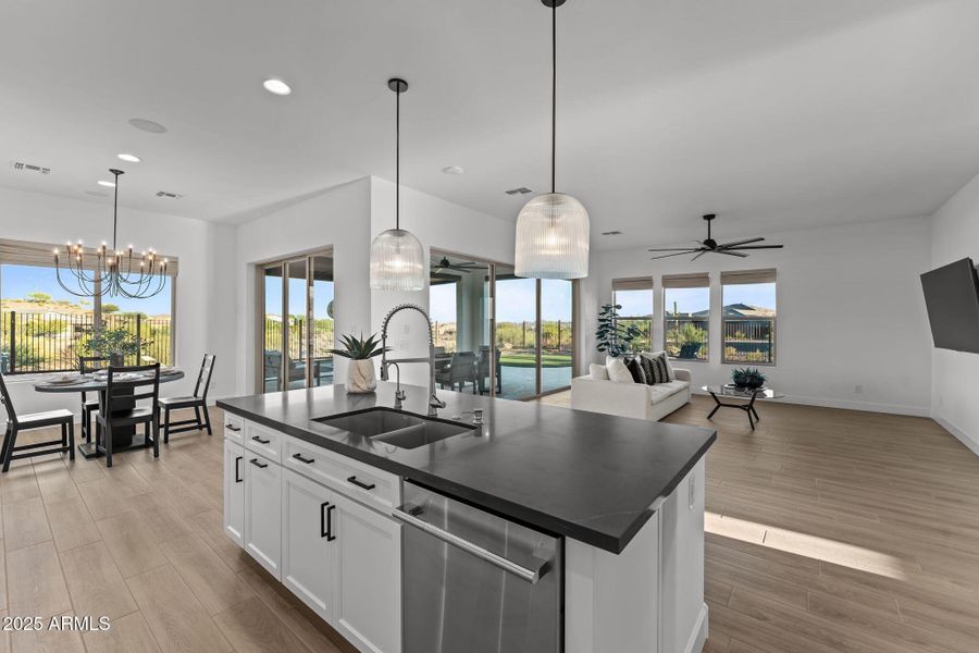 view from kitchen to great room