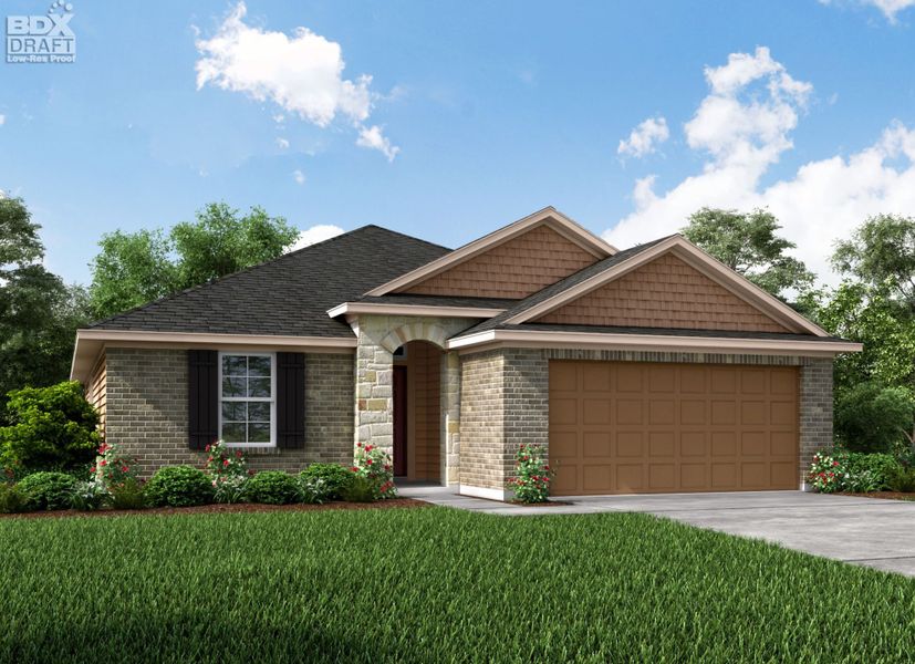 Representative exterior photo of a completed home built from the Brook by Beazer Homes in Laurel Landing: Landmark Collection, Alvin, TX (Image 2).