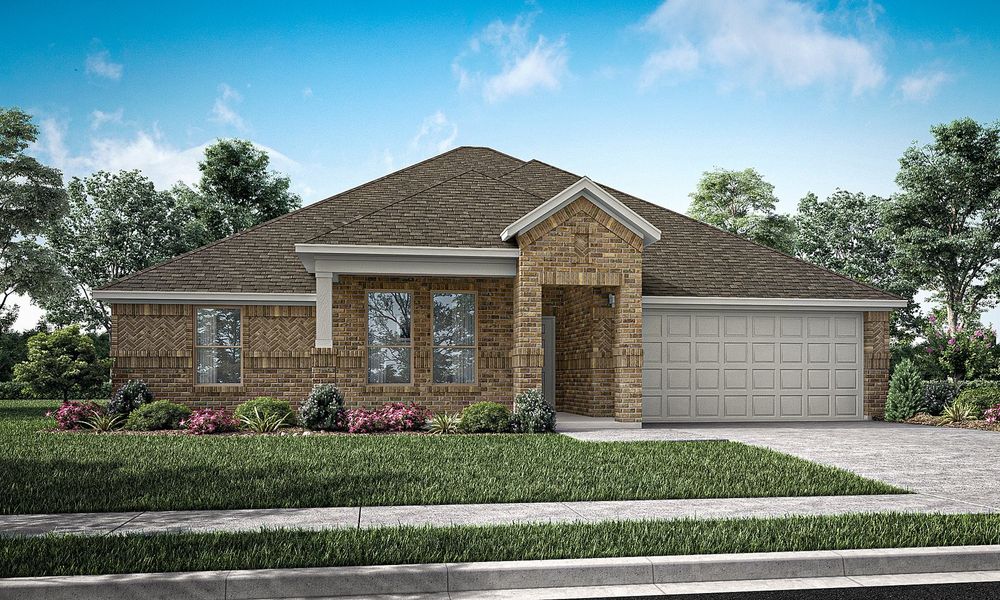 Representative exterior photo of a completed home built from the Dover by Impression Homes in Mountain Valley Lake, Burleson, TX (Image 8). Representative exterior photo of a completed home built from the Dover by Impression Homes in Mountain Valley Lake, Burleson, TX (Image 8).