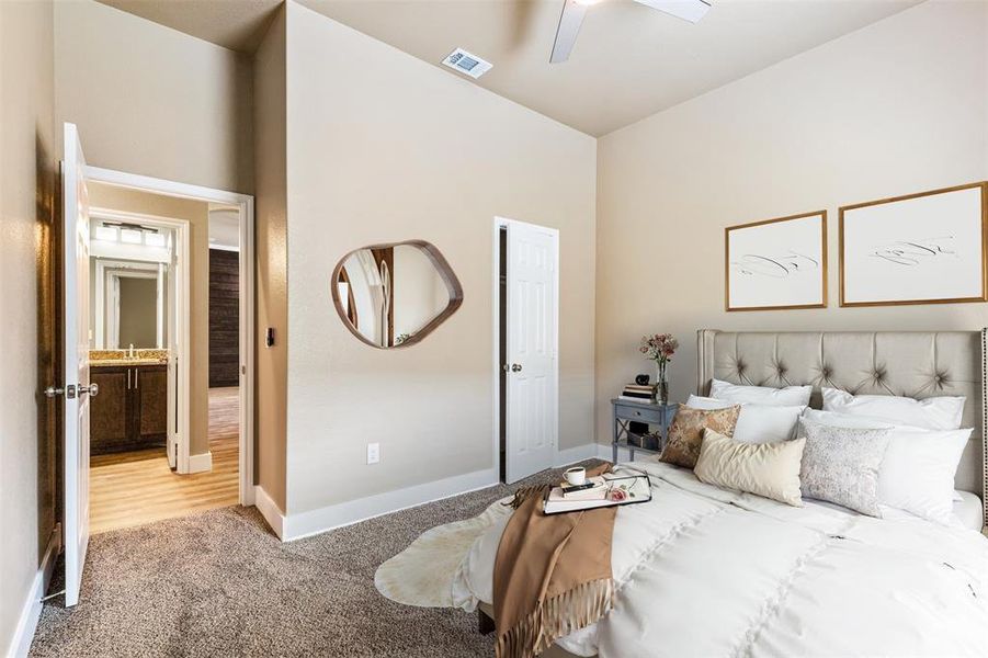 Large secondary bedrooms with ceiling fans and HGTV finishes Large secondary bedrooms with ceiling fans and HGTV finishes
