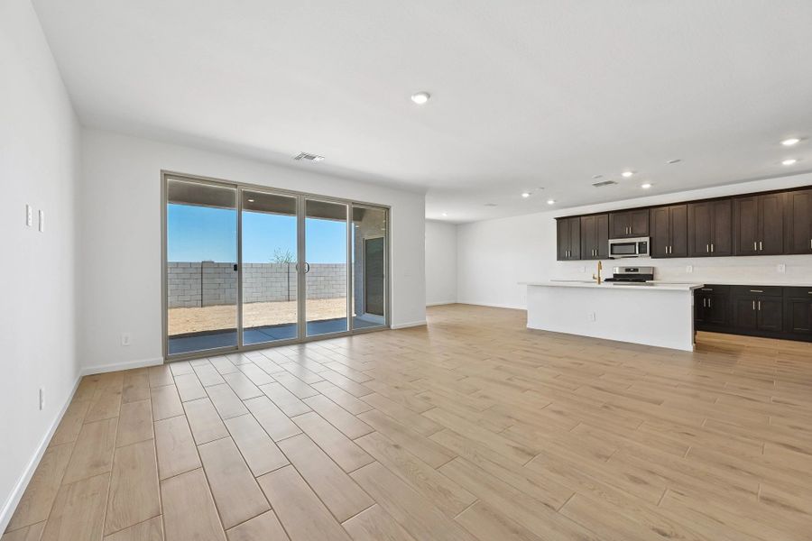 Great room, kitchen and dining