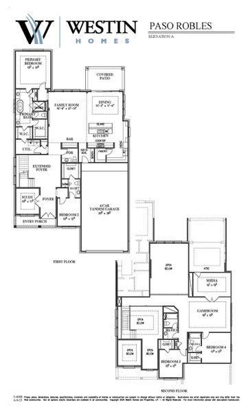 2D floor plan layout for the The Paso Robles by Westin Homes in Santa Rita Ranch, Liberty Hill, TX (Image 3).