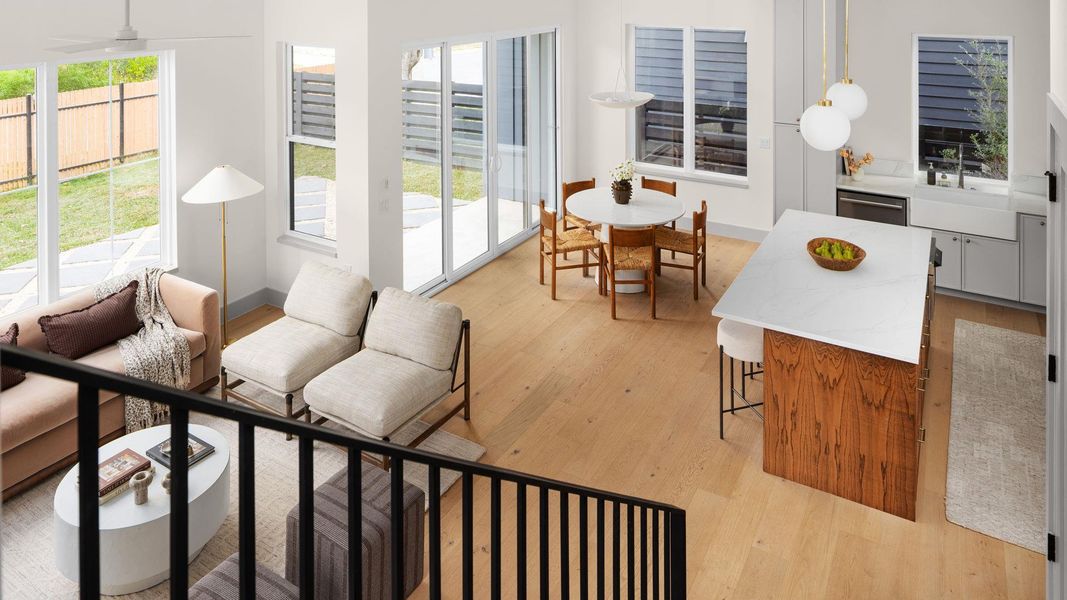 Living room with light wood finished floors