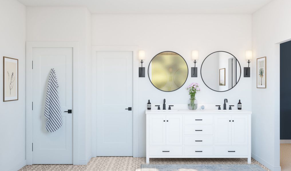 Primary bath with freestanding vanity Primary bath with freestanding vanity