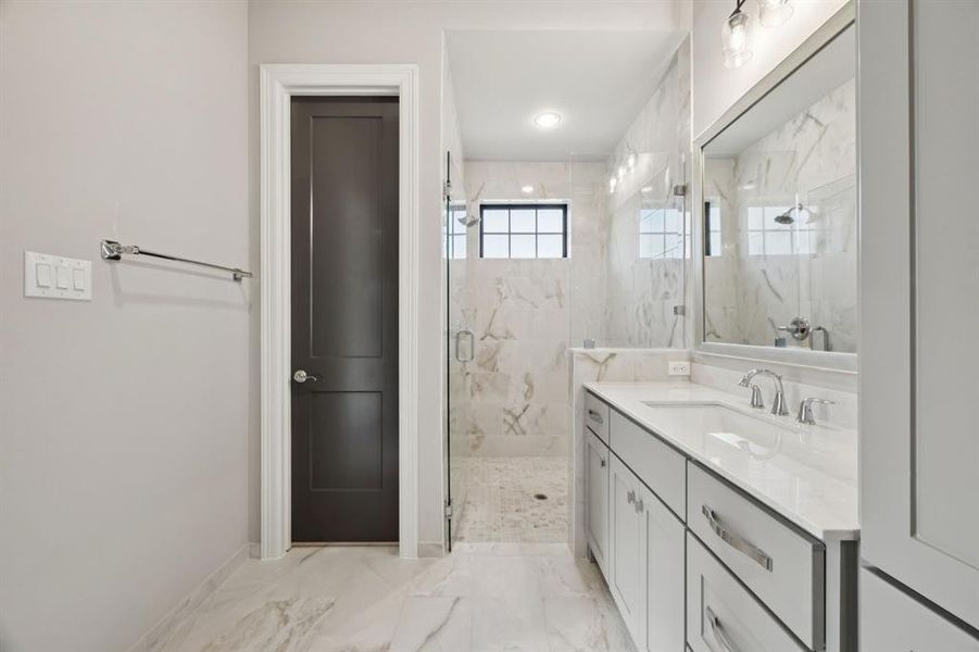 Large walk-in shower.