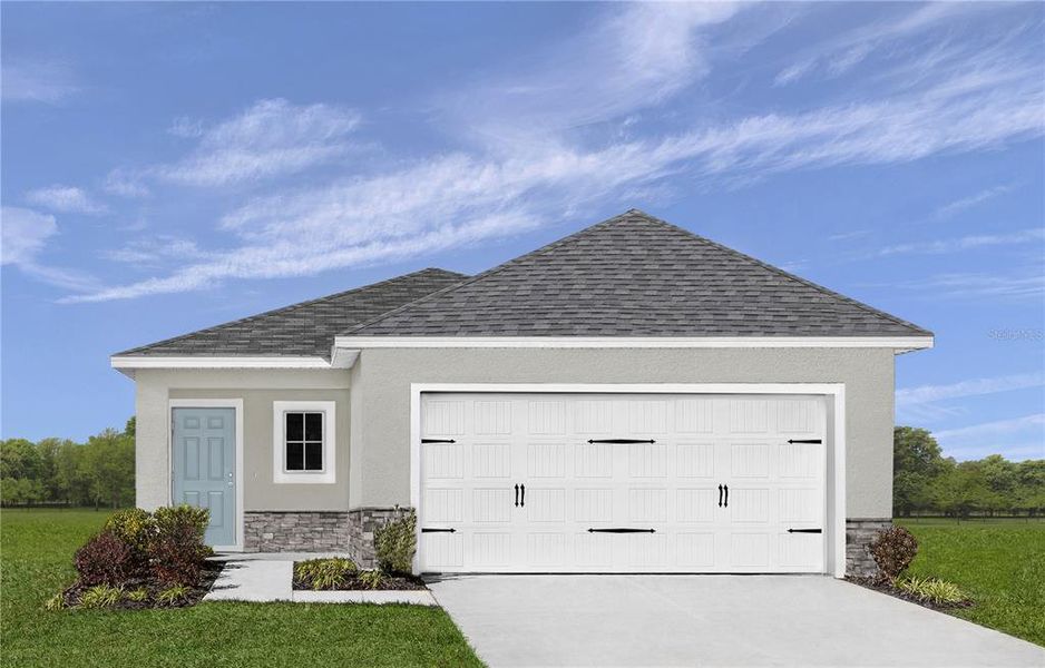 Front exterior of a new home in Scenic Terrace, Haines City, FL, highlighting curb appeal (Image 1).