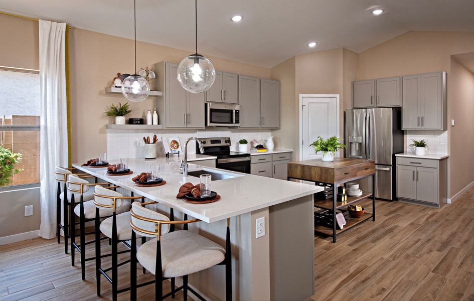 Kitchen with pendant lighting