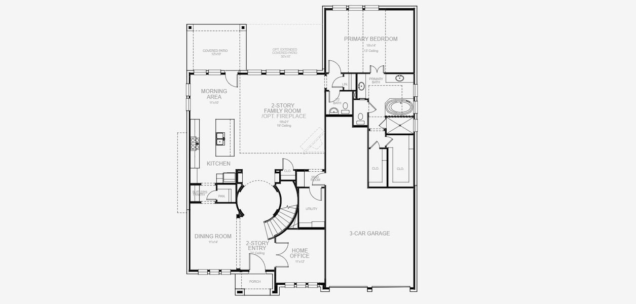 2D floor plan layout for the 3398W by Perry Homes in Lakes of Cane Island, Katy, TX (Image 3).