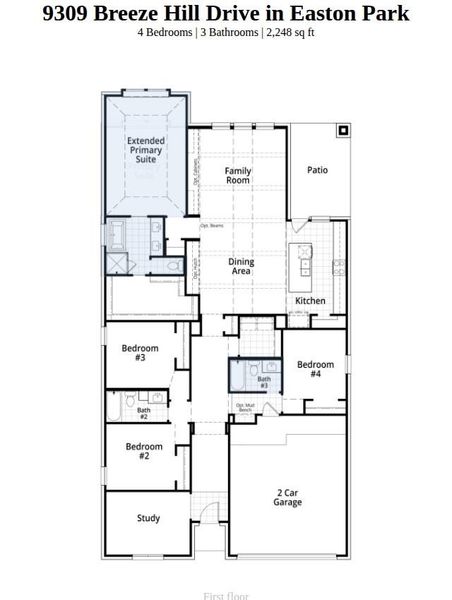 2D floor plan layout of this home in Easton Park, Austin, TX (Image 3).