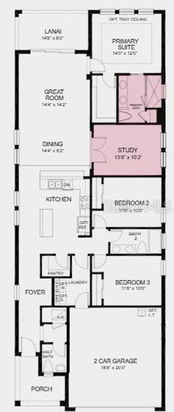 Additional Highlights Include: Study in place of flex, single pocket door at primary suite to primary bath, and 8' interior doors.