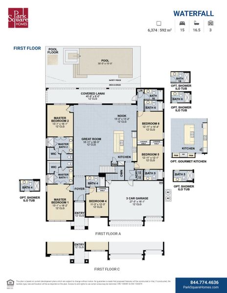 2D floor plan layout for the Waterfall by Park Square Residential in Elevated at Sonoma Resort, Kissimmee, FL (Image 4).