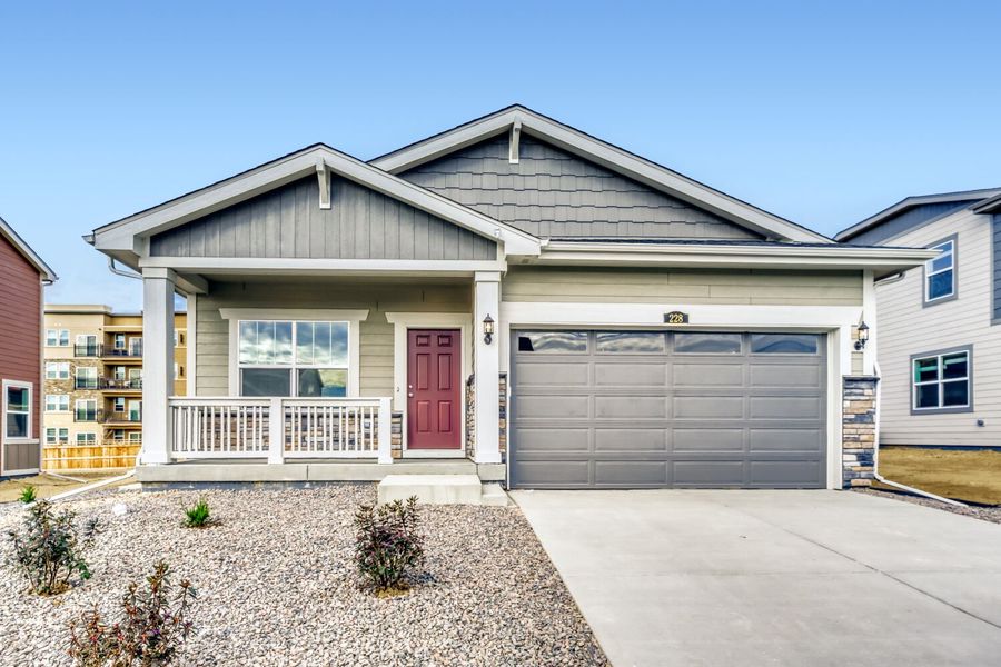 Front exterior of a new home in Ledge Rock, Johnstown, CO, highlighting curb appeal (Image 1). Front exterior of a new home in Ledge Rock, Johnstown, CO, highlighting curb appeal (Image 1).