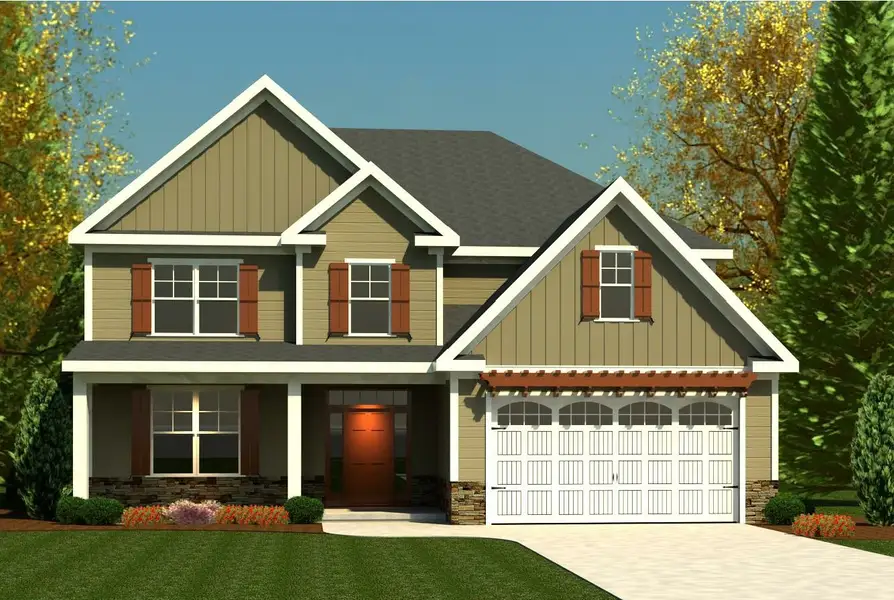Representative exterior photo of a completed home built from the Smyrna II by Designer Homes of Georgia in Austin Heights, North Augusta, SC (Image 1).