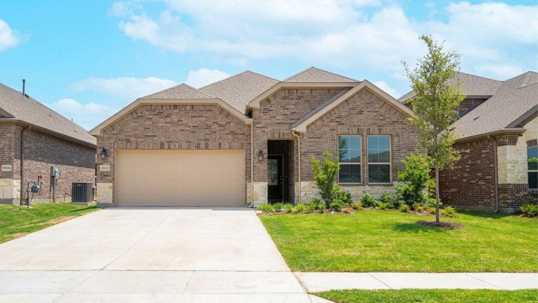 Front exterior of a new home in Madera, Royse City, TX, highlighting curb appeal (Image 1). Front exterior of a new home in Madera, Royse City, TX, highlighting curb appeal (Image 1).