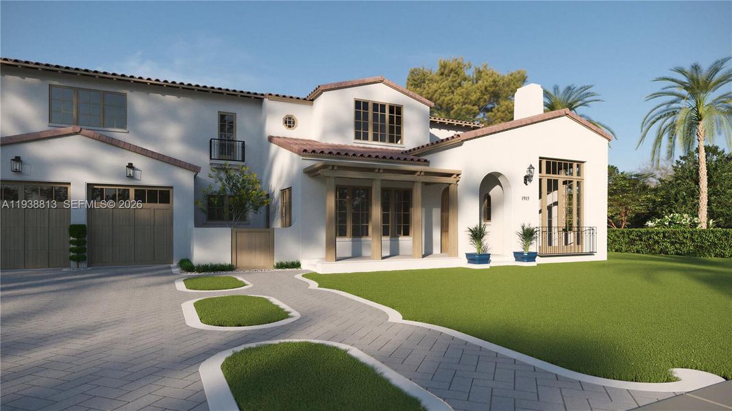 Front exterior of a new home in , Coral Gables, FL, highlighting curb appeal (Image 9). Front exterior of a new home in , Coral Gables, FL, highlighting curb appeal (Image 9).