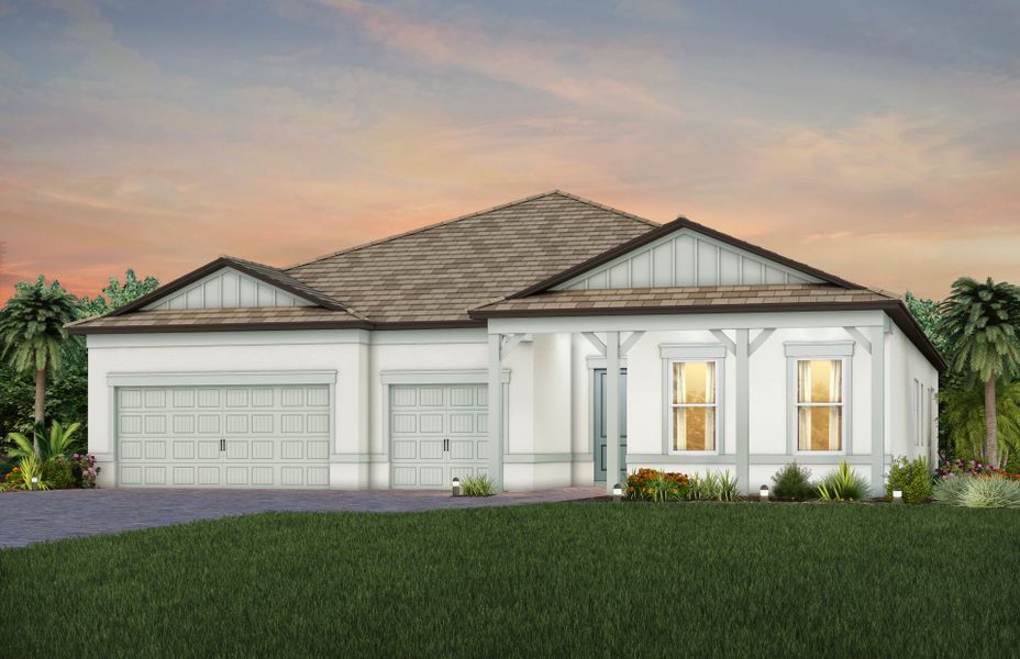 Representative exterior photo of a completed home built from the Renown by Del Webb in Del Webb Explore North River Ranch, Parrish, FL (Image 20). Representative exterior photo of a completed home built from the Renown by Del Webb in Del Webb Explore North River Ranch, Parrish, FL (Image 20).