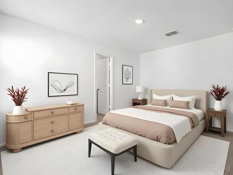 Virtually Staged Bedroom with baseboards and recessed lighting