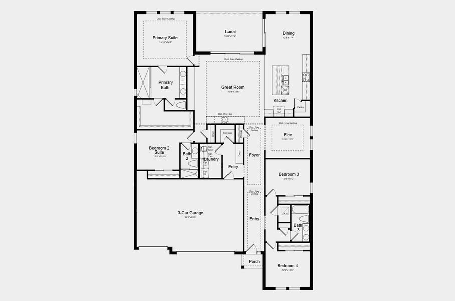 2D floor plan layout for the Bainbridge by Taylor Morrison in Hillcrest, San Antonio, FL (Image 4).